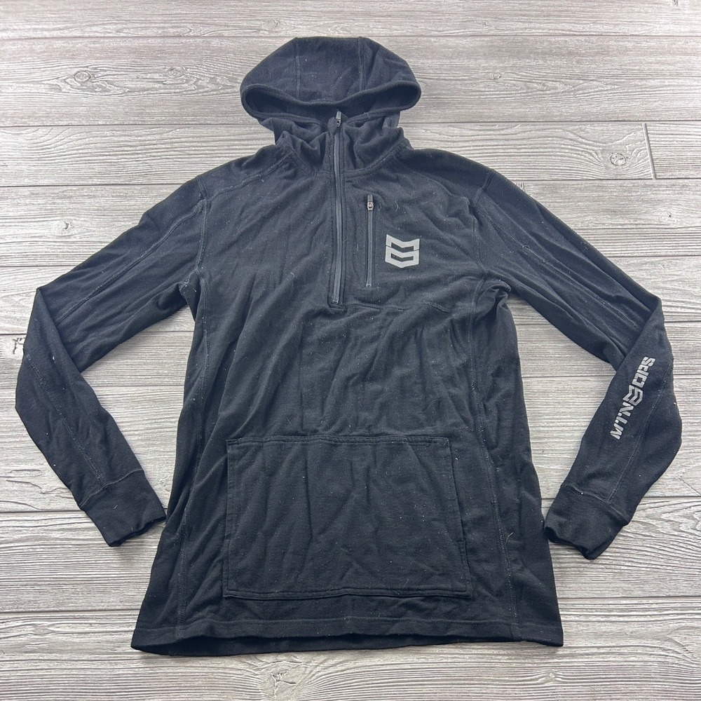 MTN OPS Merino Wool Quarter Zip Hoodie Black Mens Small Performance Base Layer